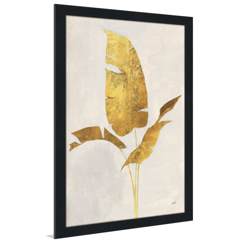 Palmier doré II - peinture, L 21,5 po x H 27,5 po, Cadre noir