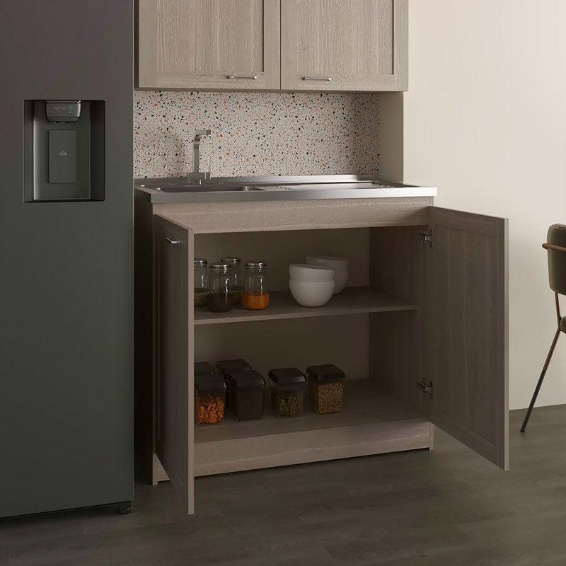 Évier utilitaire de 39 po de largeur, armoire à deux portes avec deux tablettes, évier en acier inoxydable, cuisine, salle de lavage, évier de garage