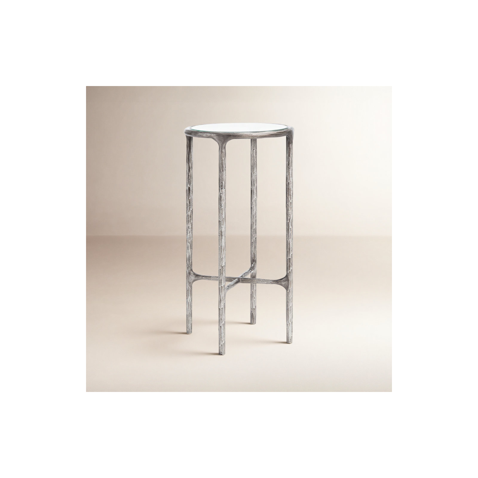 Evelynn Glass Cross Legs End Table, Glass Top/Silver Base