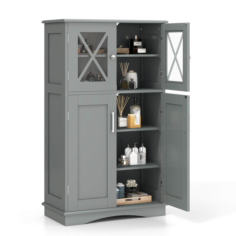 Armoire de rangement en lin Breakwater Bay avec portes et tablettes réglables, Gris