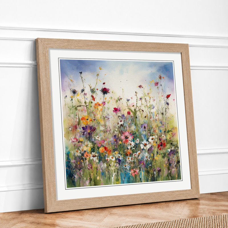 Meadow Floral Art No.2 - Framed Print, Oak