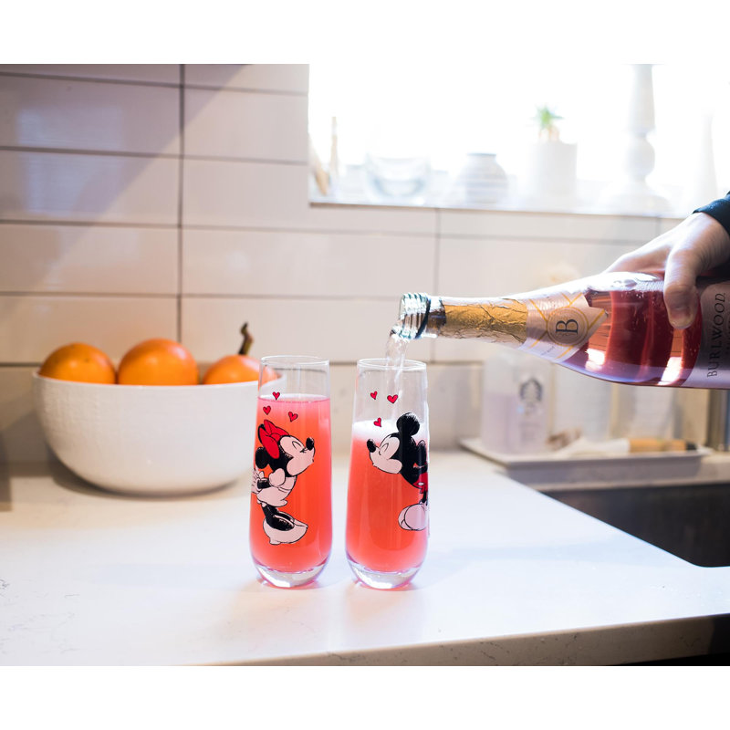 Ensemble de 2 flûtes en verre Mickey et Minnie