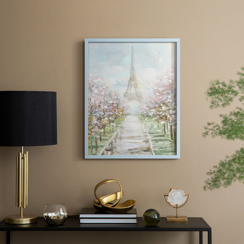 «Paris Trees», reproduction encadrée - bois massif, 21" H x 17" W, Bleu
