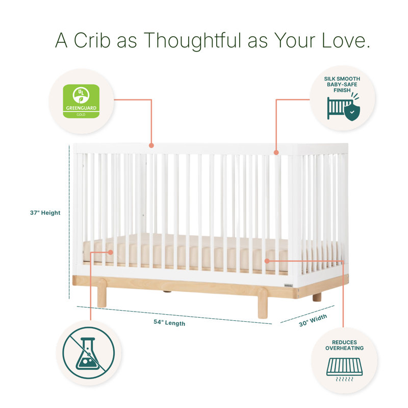 Bliss 4-in-1 Convertible Crib, White/Natural