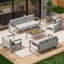 Ensemble de conversation de patio en aluminium 5 pièces avec coussins de 15 cm, canapé, causeuse, 2 fauteuils et table basse-757615433-757615429