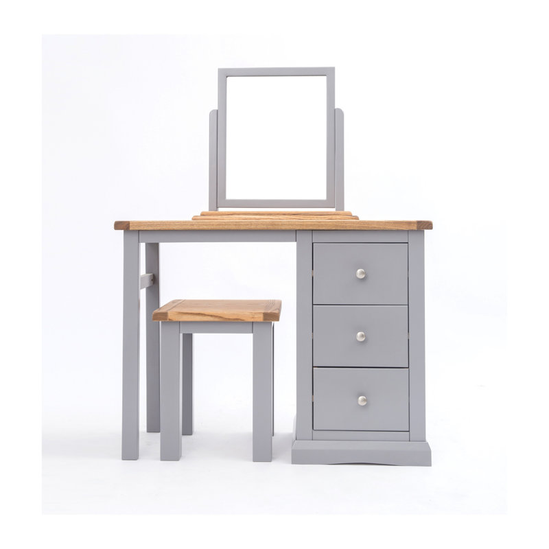 Midkiff Dressing Table with Mirror, Grey/Chrome