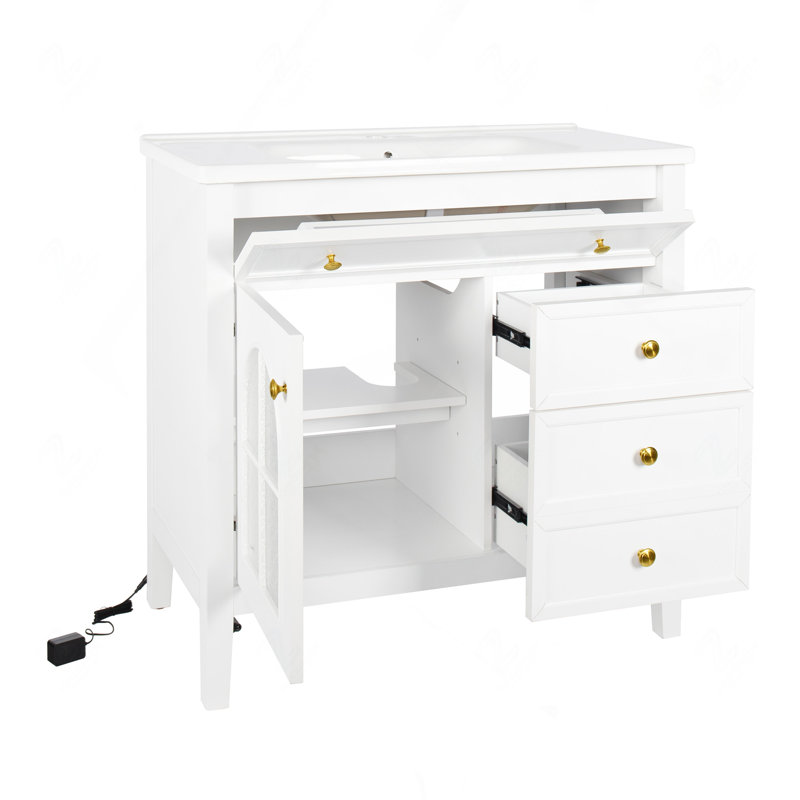 Meuble-lavabo de salle de bain 35,6 po Mid-Century, White
