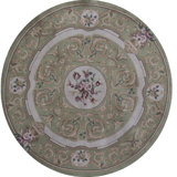 Hand-Knotted High-Quality Light Green and Light Green Round Area Rug