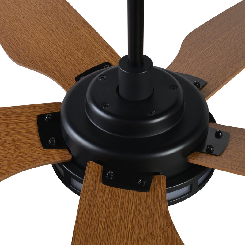 52'' Ceiling Fan with LED Lights, Wood/Black