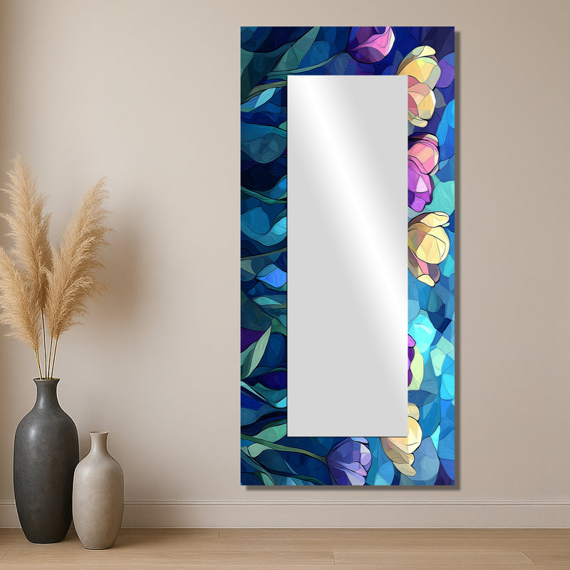 Blue Velvet Sky Tulips Field - Floral Mirror Wall Art - Printed On Metal, 28" x 60"