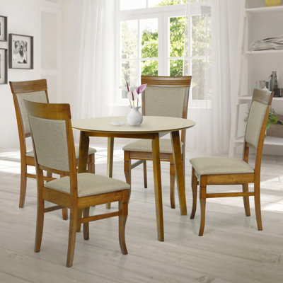 Mathena 5 Piece Dining Set, 4 Classic Style Wood Ronda Chairs with Round Table