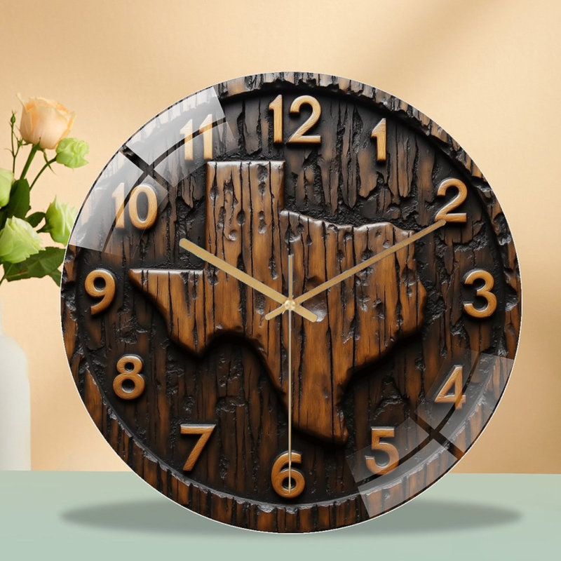 Horloge murale en bois rustique Texas State Map - 12 po