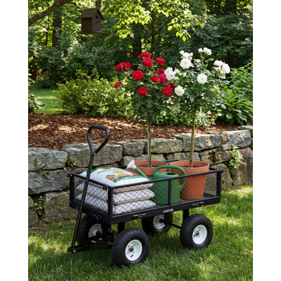 Heavy Duty 400 lbs Steel Garden Cart – Utility Wagon – 10" All-Terrain Pneumatic Tires – Removable Mesh Sides, Waterproof Liner – Perfect for Lawn, Yard, Farm, Gardening – Black, Bunnings TC1840AR