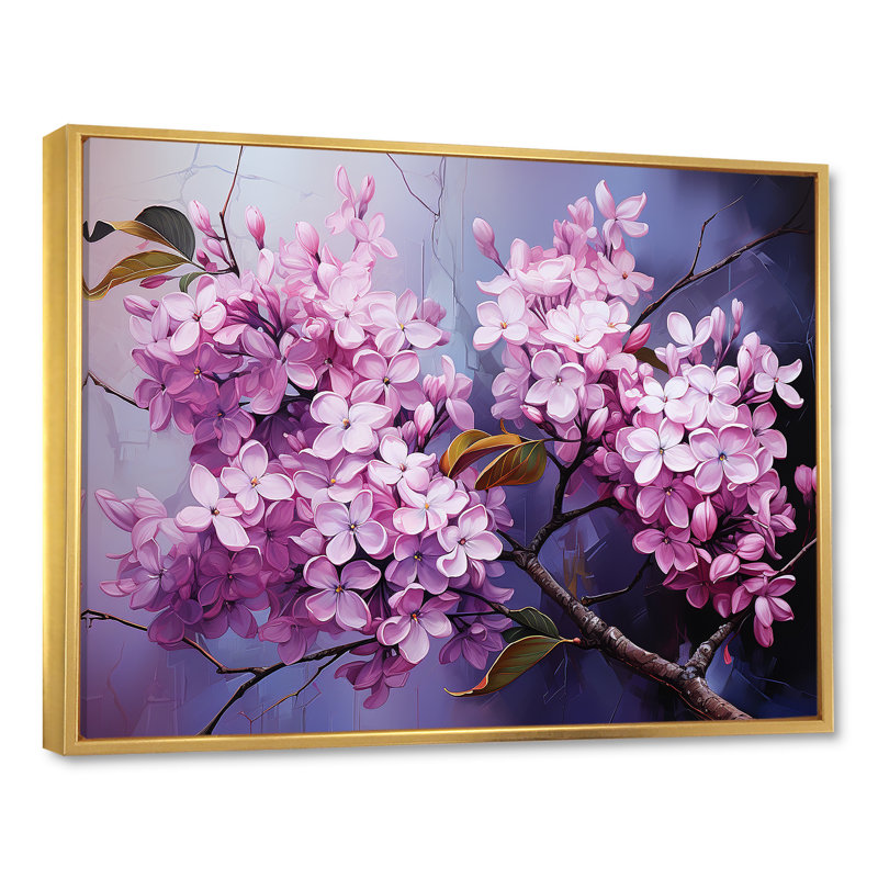 Lilas beauté dévoilé sur toile, Cadre flottant doré, H 34 po x l 44 po x P 1,5 po