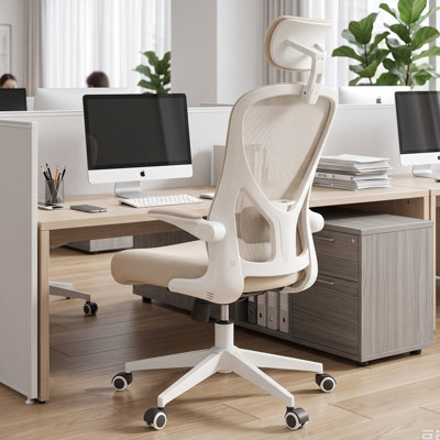 Ergonomic Mesh Office Chair with Adjustable Headrest, 90° Flip‑Up Armrests, Full Metal Base Swivel Computer Desk Chair