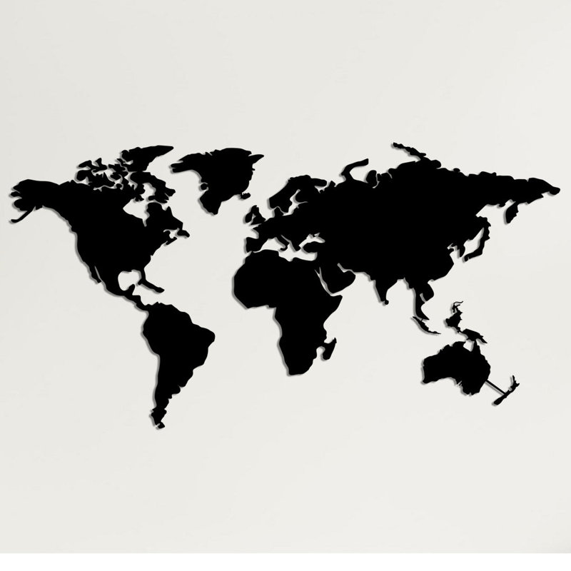 World Map 4 Pieces Metal Wall Art, Geometric World Map Decor, Large Metal Wall Art for Living Room, Office, and Home, Easy Hanging