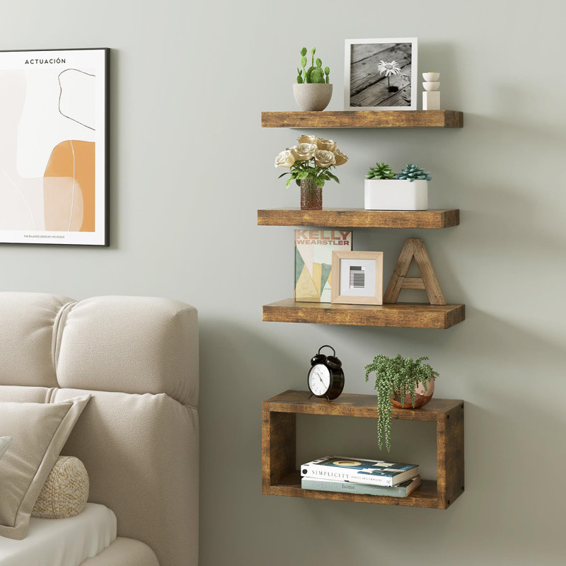 Cristle 4 Piece Wood Accent Shelf, Dark Brown Wood