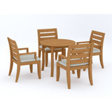 4 Seats 5 Pcs Grade-A Teak Wood Dining Set: 36" Round Table And 4 Atnas  Arm Chairs #11AT0704
