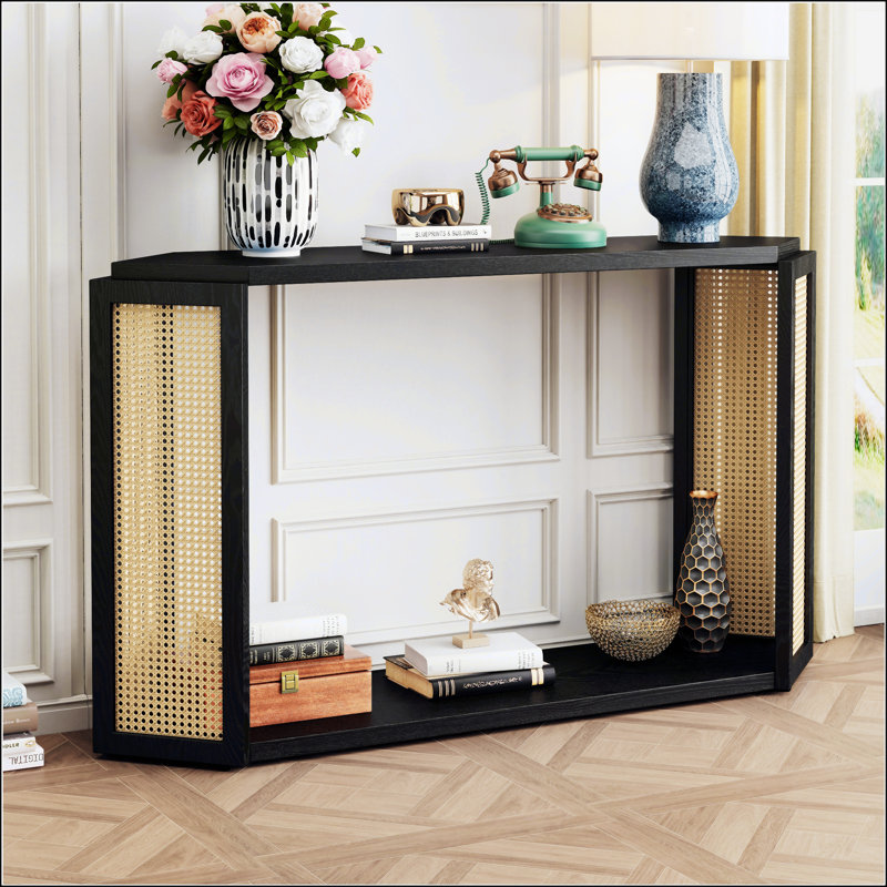 Console étroite avec plateau unique et irrégulier, Noir