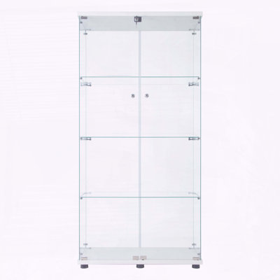 Lighted Two-Door Glass Cabinet with 4 Shelves and Remote Control