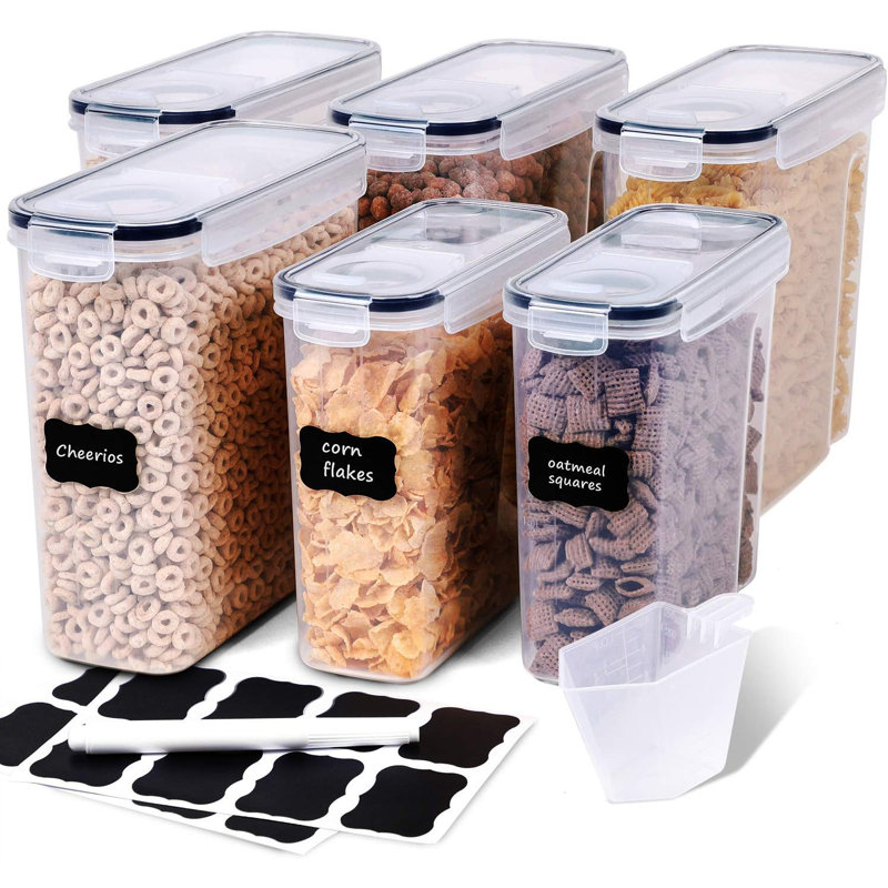 Cereal Containers Storage Set - 6 Piece Airtight Large Dry Cereal Storage Containers(135.2Oz), BPA Free Dispenser Plastic Cereal Storage Containers With 16 Labels & Pen