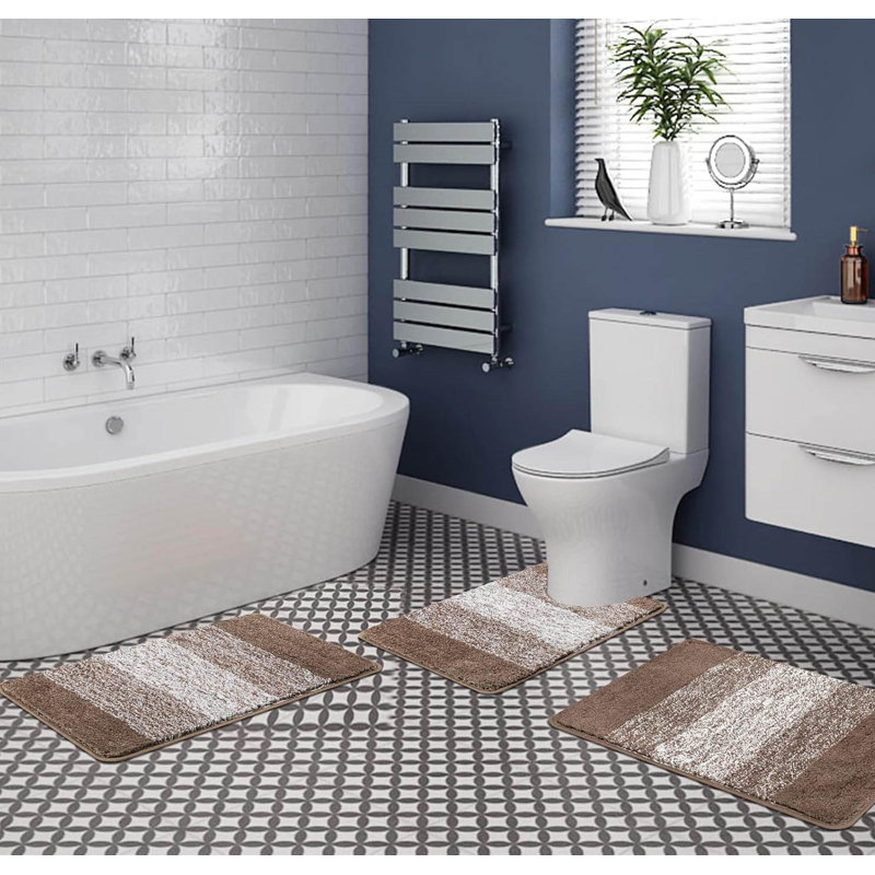 3 Piece set Rectangle Bath Mat, Brown