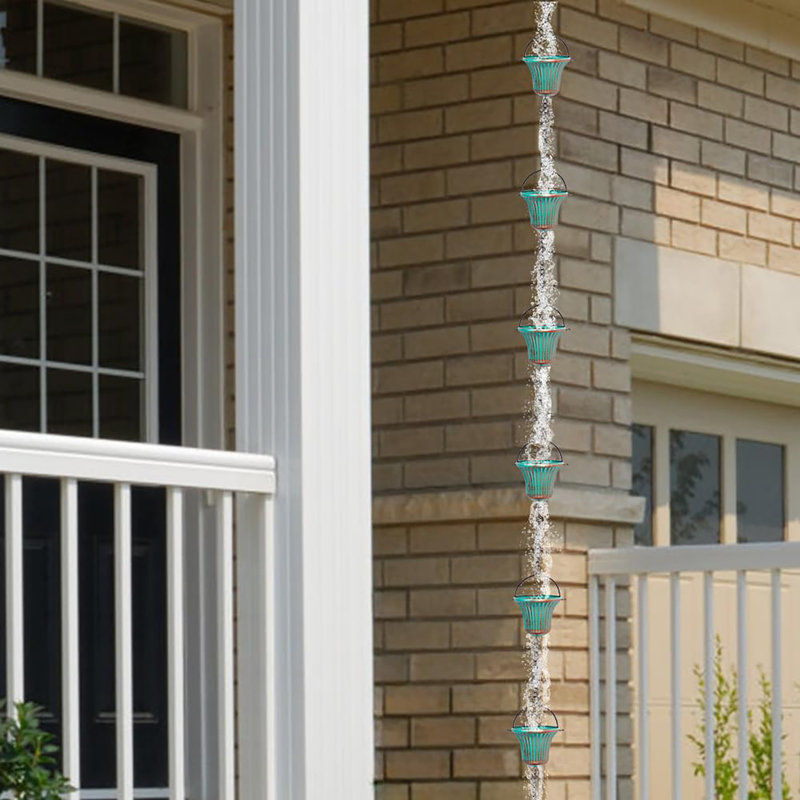 11ft Copper Rain Chain with 12 Cups, Adjustable Gutter Downspout Replacement