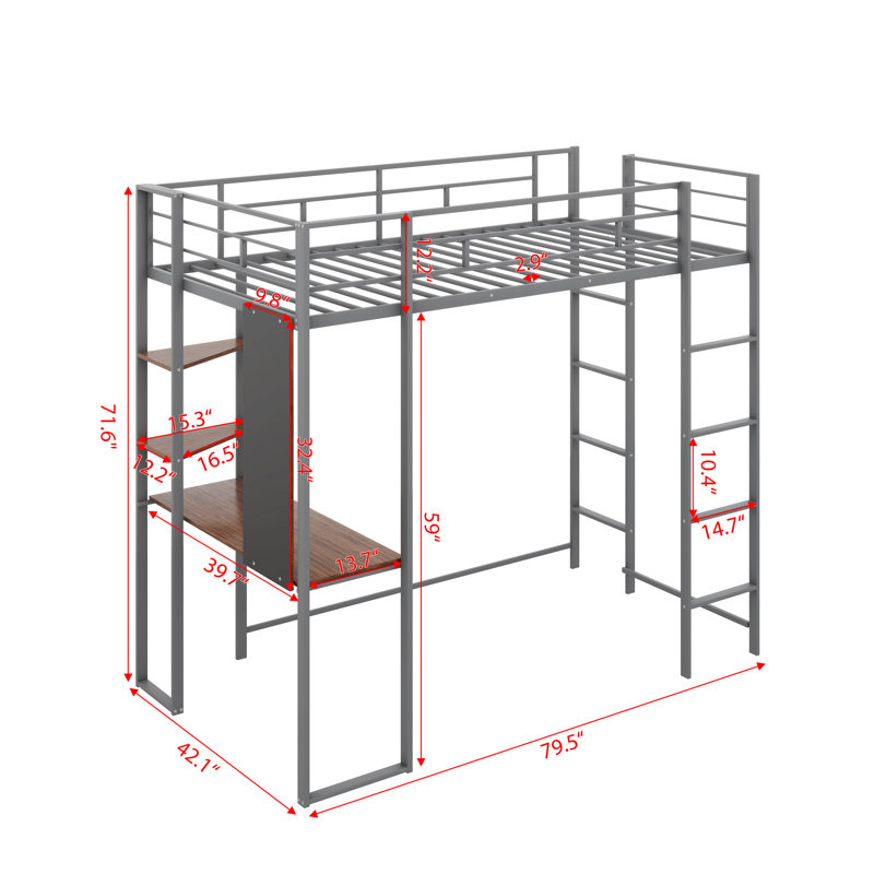 Lit mezzanine simple pour enfants Emberlynn, Argent