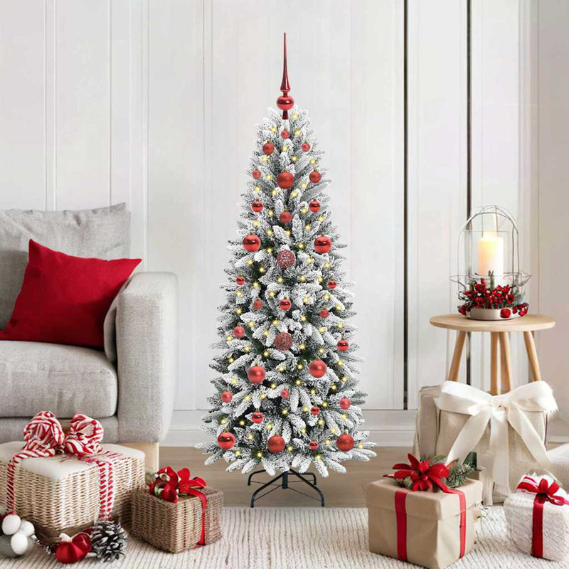 Artificial Christmas Tree with 150 LEDs White, 3.94' H, Red