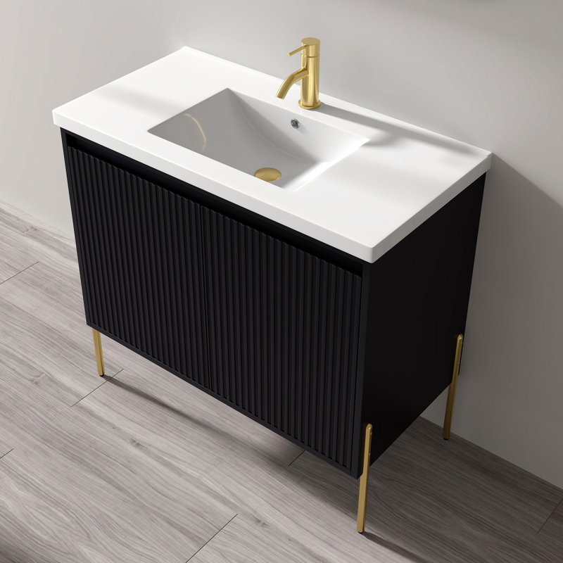 Ensemble de meuble-lavabo simple 36 po Ladaryl, Gris anthracite, Or