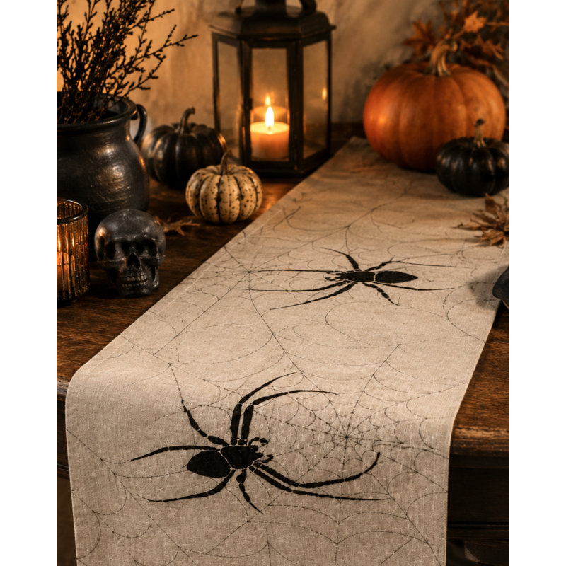 Meltham Halloween Creepy Spiders Table Runner, 36" L x 16" W