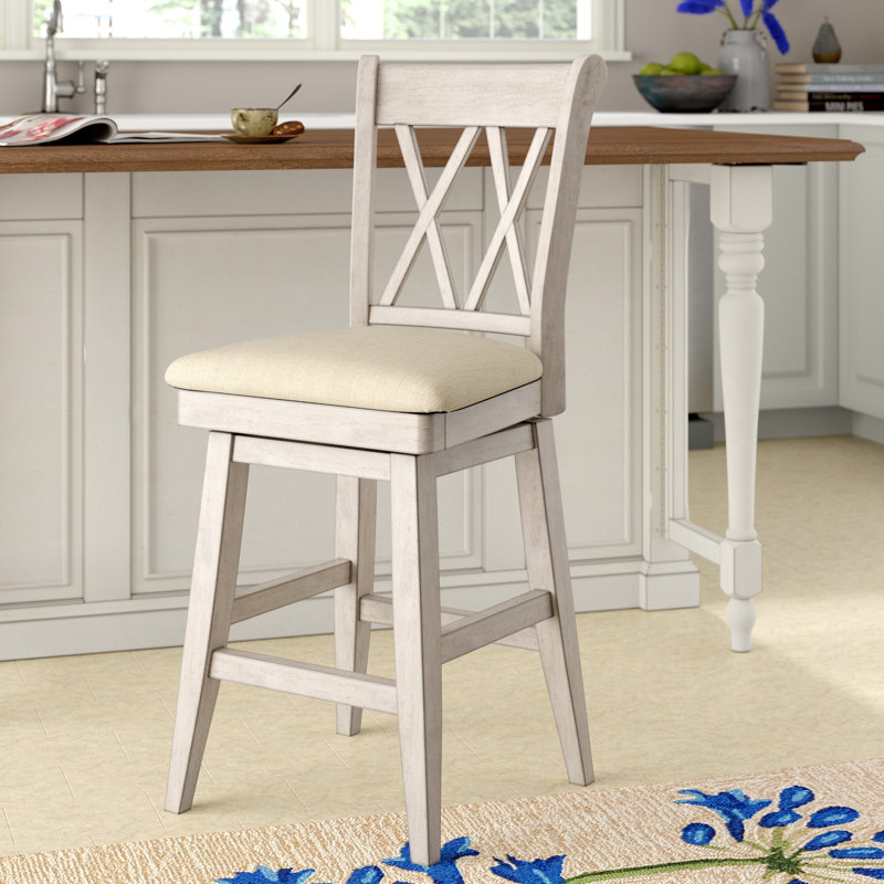 Tabouret de bar et de comptoir pivotant Fortville, Blanc antique, Tabouret de comptoir (siège d'une hauteur de 25,7
