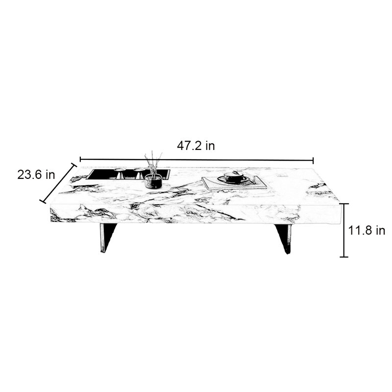 Table basse moderne simple carrée, H 11,8 po x L 47,2 po x l 23,6 po