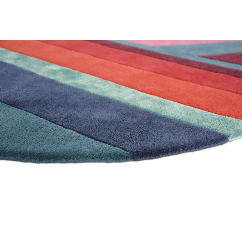 Wool Geometric Area Rug in Blue/Red, Novelty 4'7" x 6'7"