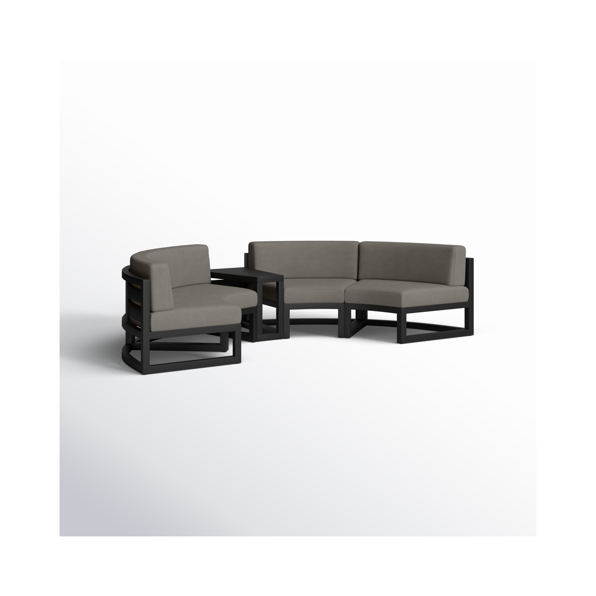 Bergeron Outdoor Curved Patio Sectional with Sunbrella Cushions, Black, Canvas Charcoal Sunbrella® Canvas