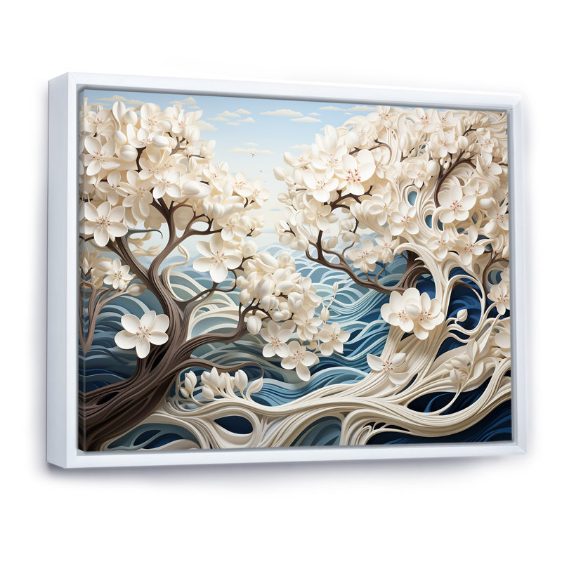 «White and Blue River Collage I», reproduction sur toile, Cadre flottant noir, 30" H x 40" W