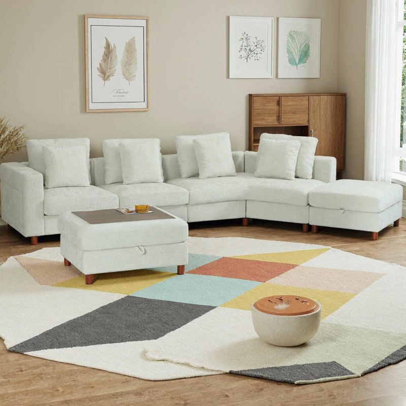 Canapé modulaire surdimensionné en nuage de 147 po de 147 po, canapé modulaire en chenille 4 places avec 2 repose-pieds mobiles, housses résistantes aux taches et amovibles, structure en bois massif, ressorts ensachés pour le salon