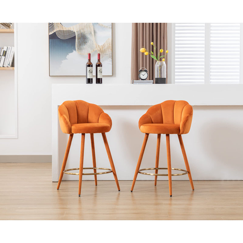 Bannan Upholstered Counter Stool with Metal Frame, Orange
