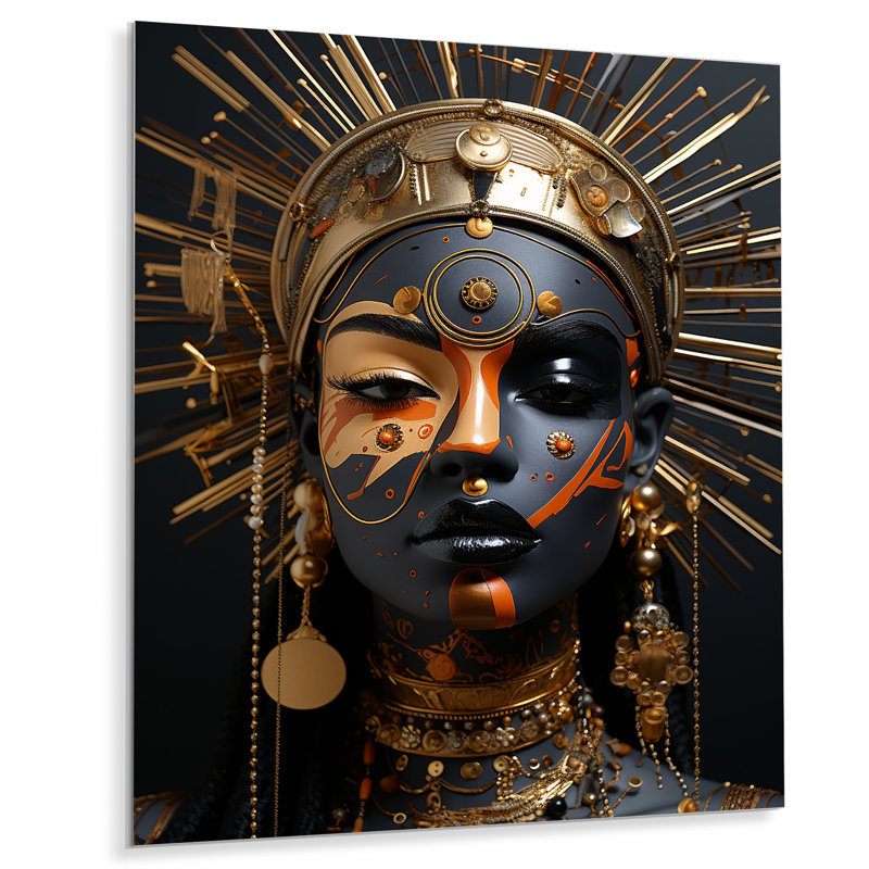Or et noir femme déesse Aura IV - femme déesse, art mural en métal, H 40 po x l 30 po x P 1,5 po