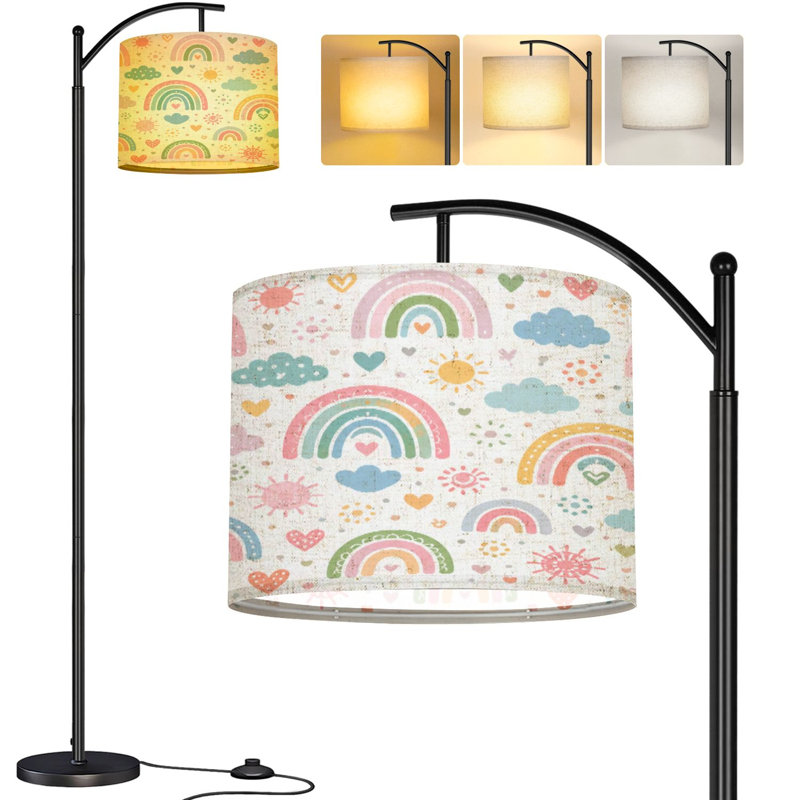  Arc Floor Lamp Seamless hand drawn rainbows sun Trendy baby texture for fabric Tall Modern Standing Lamp LED Adjustable Linen Lampshade 3 Color Temperatures