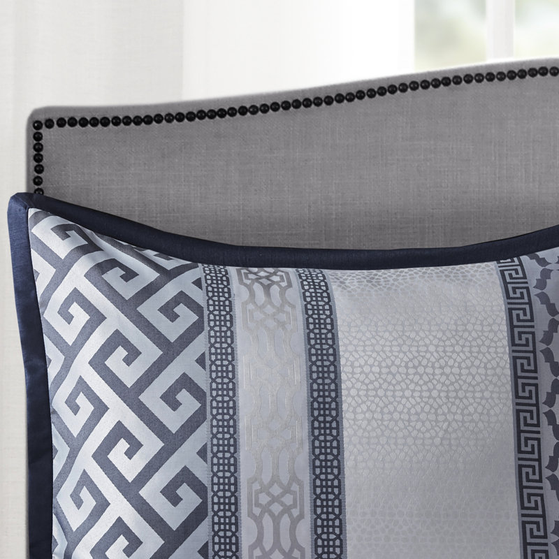 Élégant édredon 7 pièces en bleu marine - Coussins décoratifs à vapeur avec dossier doux, Navy