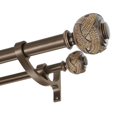 Double Curtain Rods 72 to 144 Inches, Decorative Double Drapery Rod with Aluminum Alloy Brackets, Heavy Duty 1” Front and 5/8”,Antique Bronze