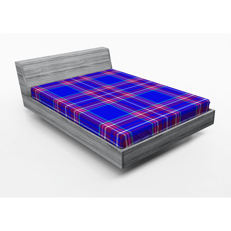 Microfiber Plaid Fitted Sheet, Queen Fitted Sheet, Plaid 1, Blue Red