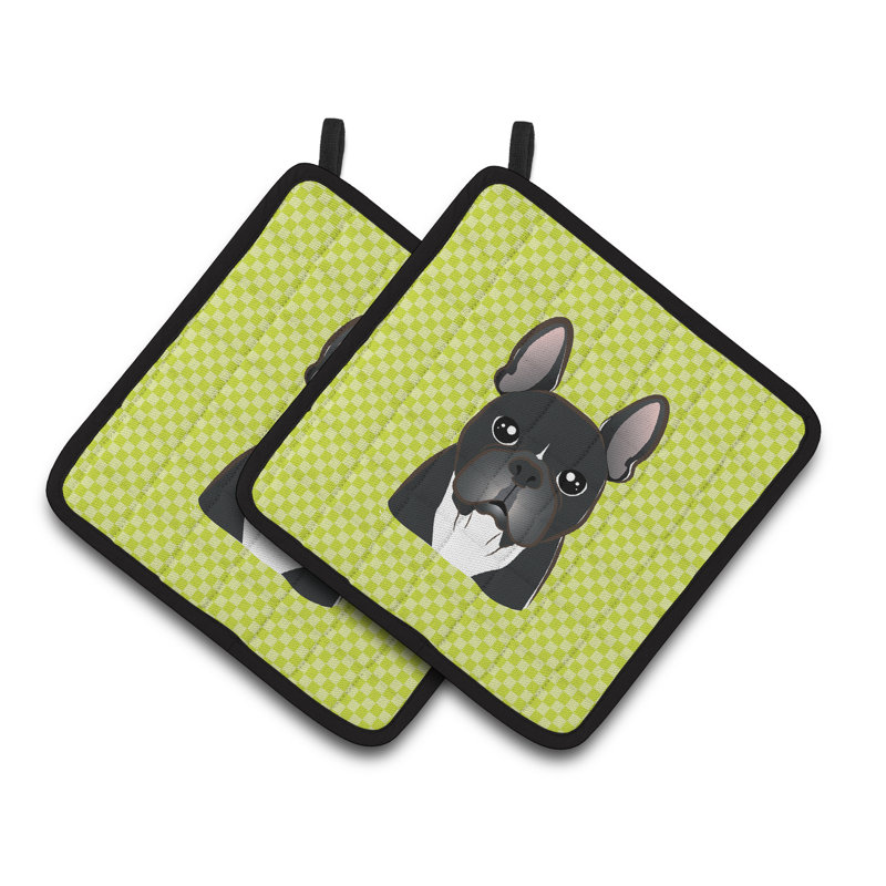 Cuisinier poignée bouledogue french french caroline Checkerboard, Vert lime / Noir