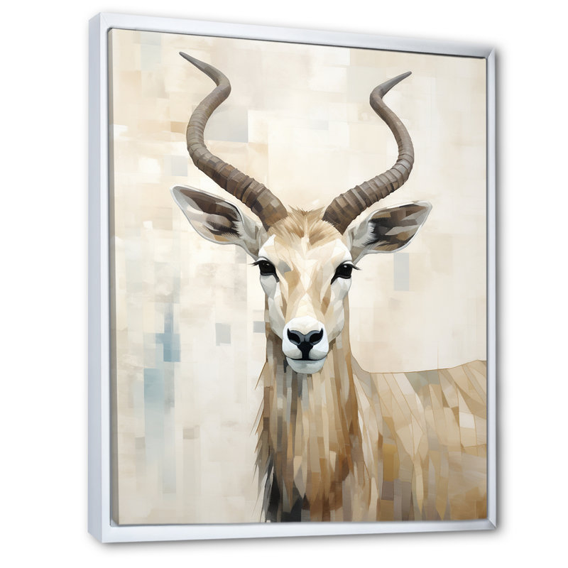 Minimalisme, antilope beige bouquetin II - art mural antilope_106404, Toile encadrée flottée blanche