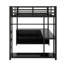 Lit mezzanine en métal avec cubes de rangement et tablettes, garde-robe et bureau en L
