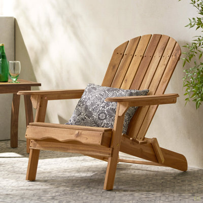 Folding Adirondack Chair Outdoor Wooden Accent Furniture Fire Pit Lounge Chairs,Foldable Design For Patio & Garden Relaxation With Slatted Back & Wide Armrests