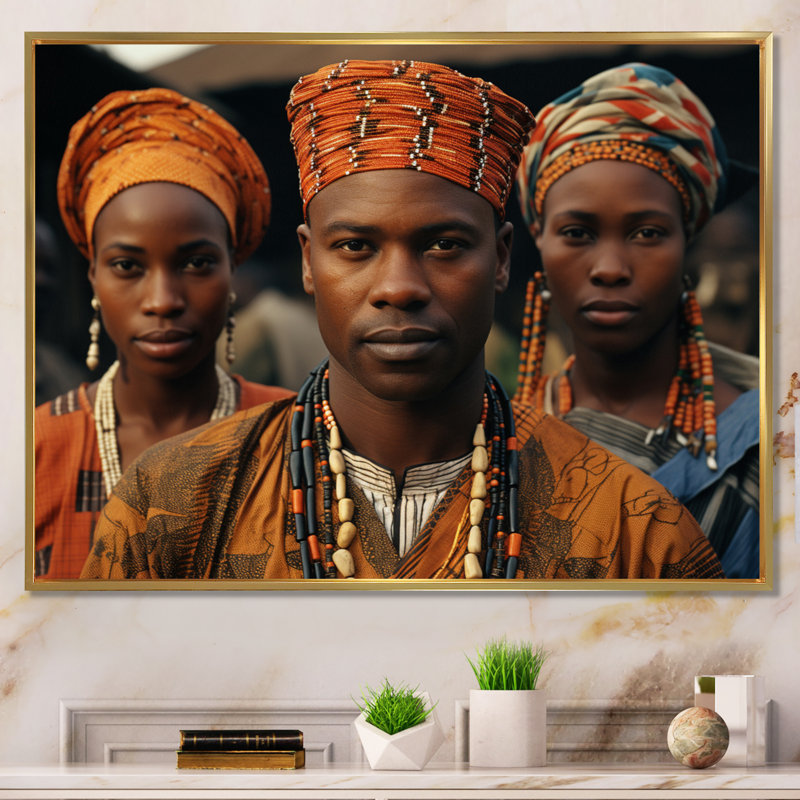 «Chizuko African Tribes», impression sur toile, H 12 po x l 20 po x P 1 po, Cadre flottant doré