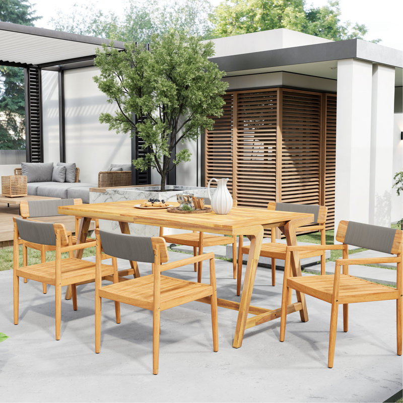 4 chaises de patio en bois à finition grise avec corde à l'épreuve des intempéries Conception confortable nécessitant peu d'entretien