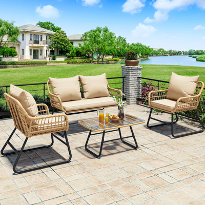 Bayou Breeze 4PCS Patio Rattan Sofa Set Black Loveseat Set Outdoor Bistro Set